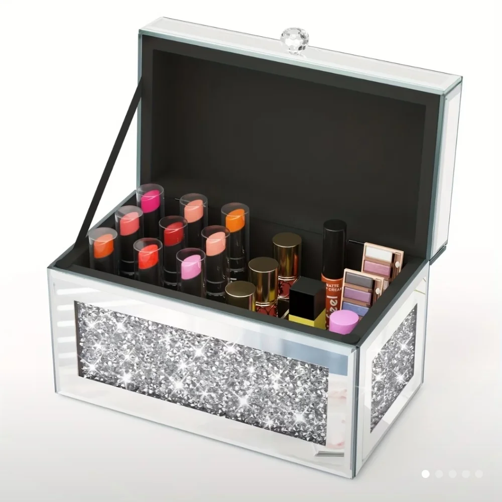 Luxury Mirror Glass Lipstick Organizer with Lid